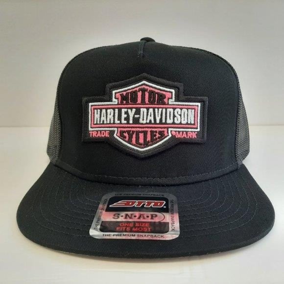 Pink Harley Davidson Embroidered Patch Flat Bill Mesh Snapback Cap Hat Black HD